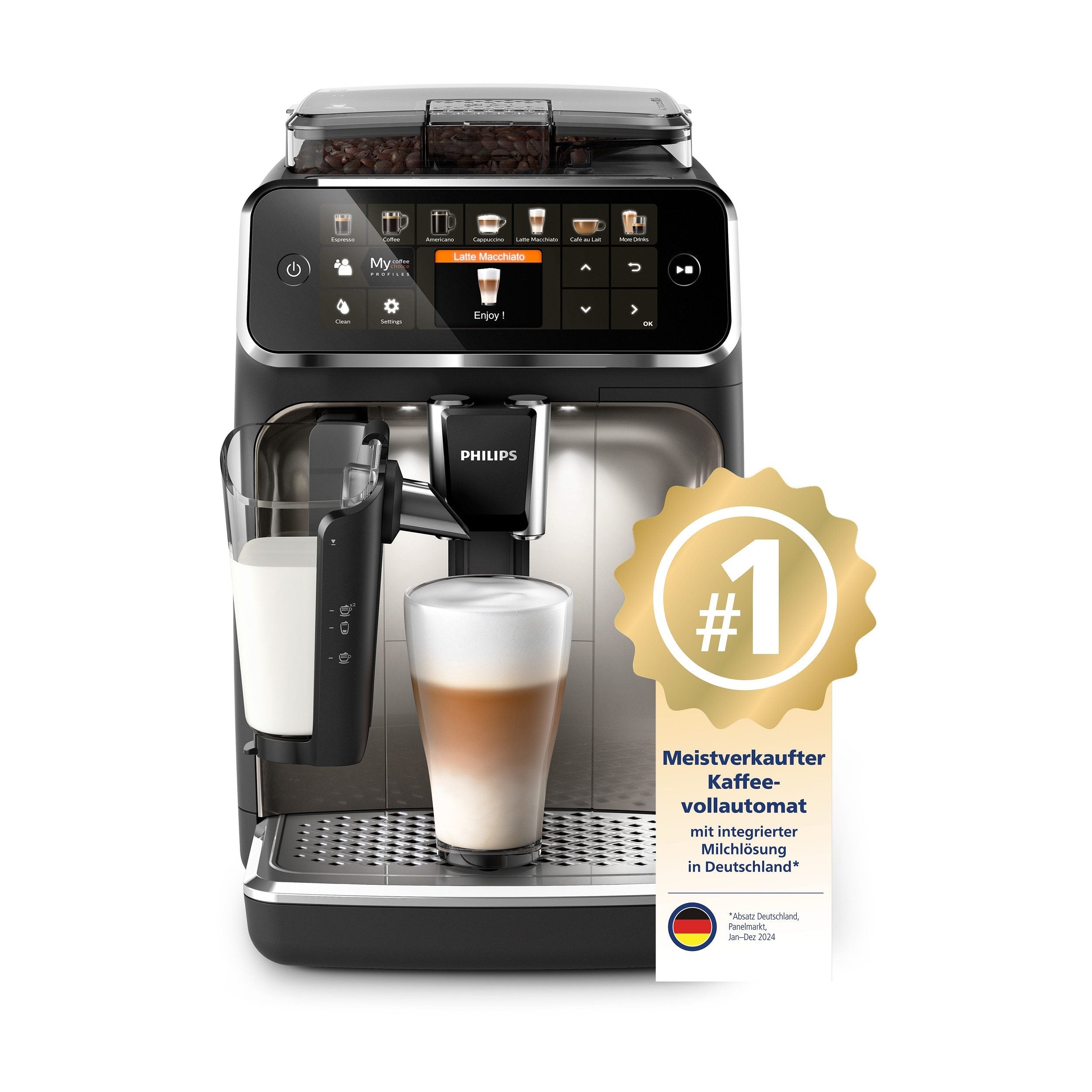 PHILIPS EP5447/90 Serie 5400 LatteGo 12 Kaffeespezialitäten Kaffeevollautomat Schwarz/Chrom