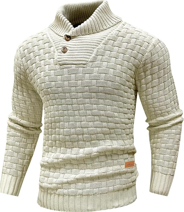 Mens Knitted Jumper Sweater Crew Neck Warm Long Sleeve Pullover Textured Ribbed Edge Top S-5XL